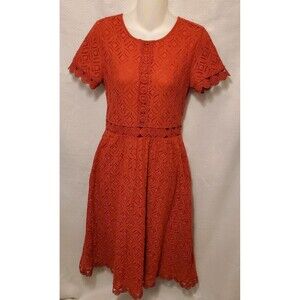 Jessakae Sz Small Red Crochet Lined Midi Dress Cottage Knit Bohemian